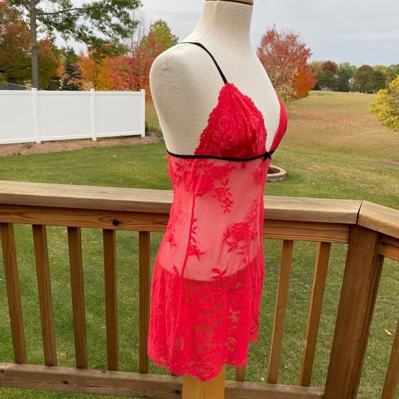 Victoria's Secret Very Sexy Red Lace Babydoll Lingerie L Strappy Romantic Floral - Picture 7 of 13